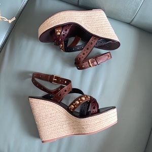 BURBERRY fit on size 10 Riveted Leather Platform Espadrille Sandals